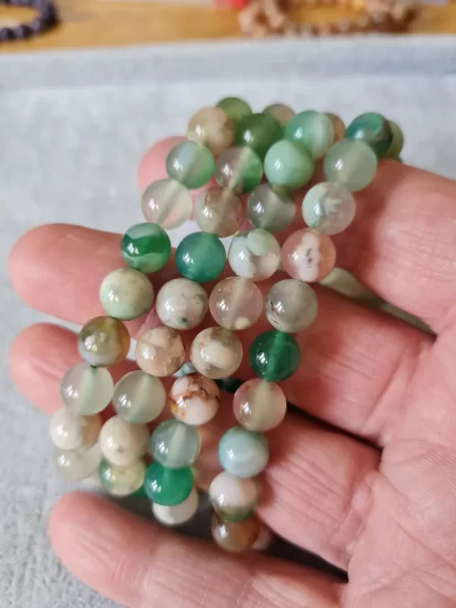 Green flower agate crystal bracelet